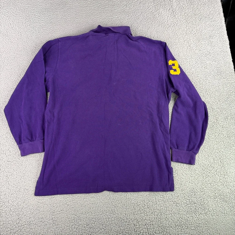 Polo Ralph Lauren Polo Shirt Mens XL Purple Big Pony Long Sleeve Yellow Logo 3